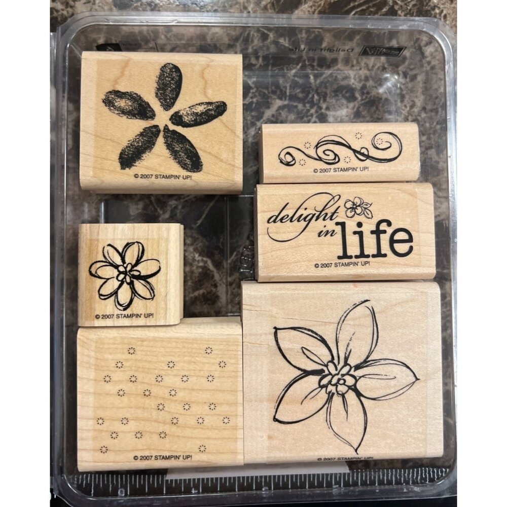 Stampin Up! Delight In Life Wood Mounted Rubber Stamp Set Of 6 Floral